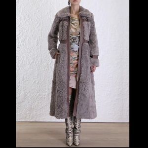 ZIMMERMANN Tempest leather trim shearling coat S